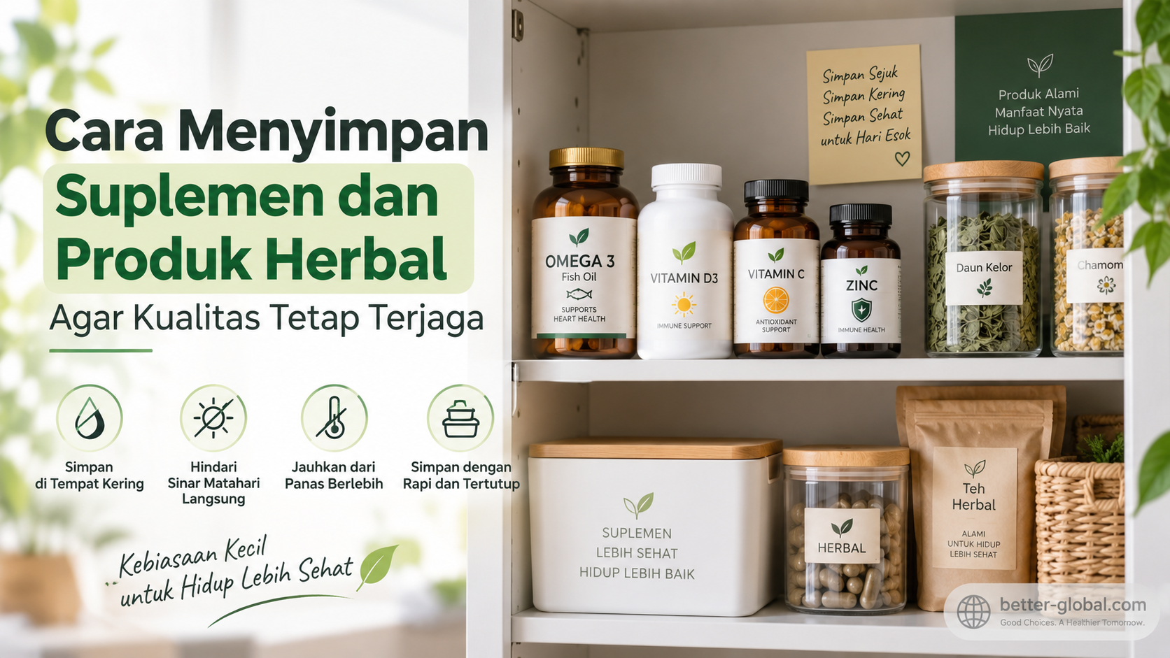Cara menyimpan suplemen dan produk herbal agar kualitas tetap terjaga